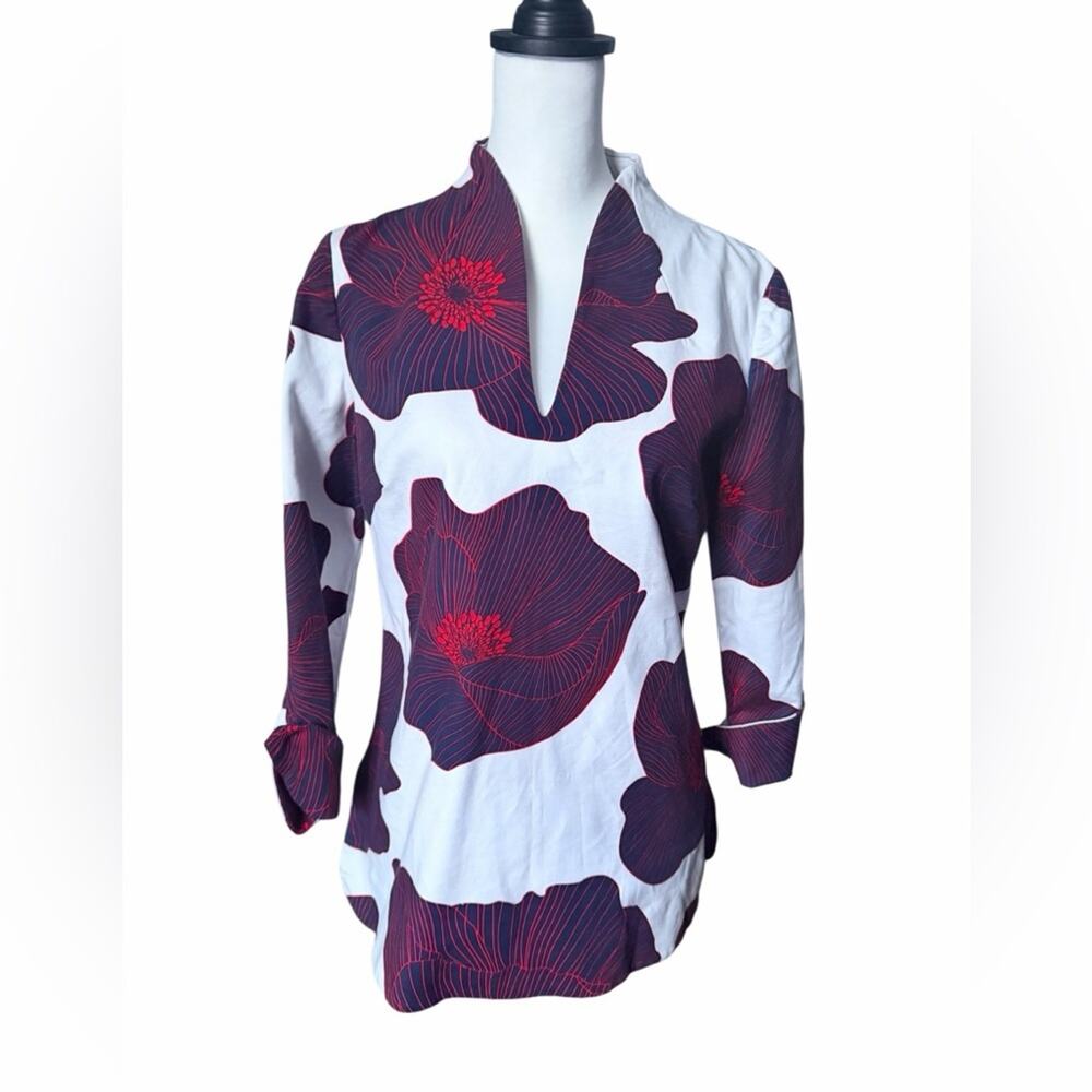 Elizabeth McKay New York Long Sleeve Top White Red Blue Size 6